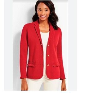 Talbots Jacket Size Lg Womens Red Blazer jacket stretch three button-classic